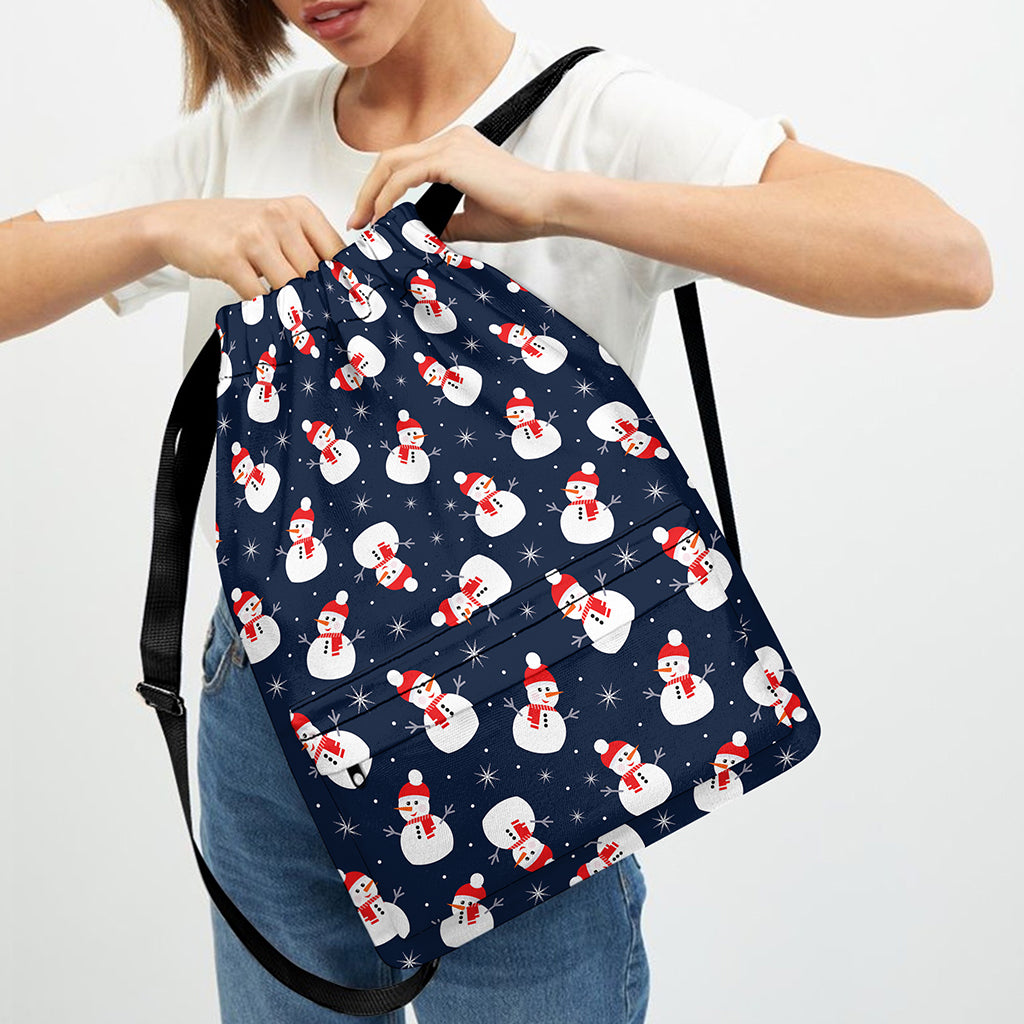 Xmas Snowman Pattern Print Drawstring Backpack