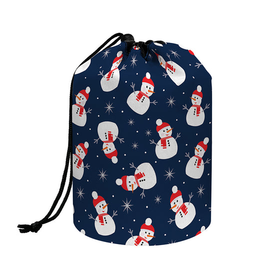 Xmas Snowman Pattern Print Drawstring Makeup Bag