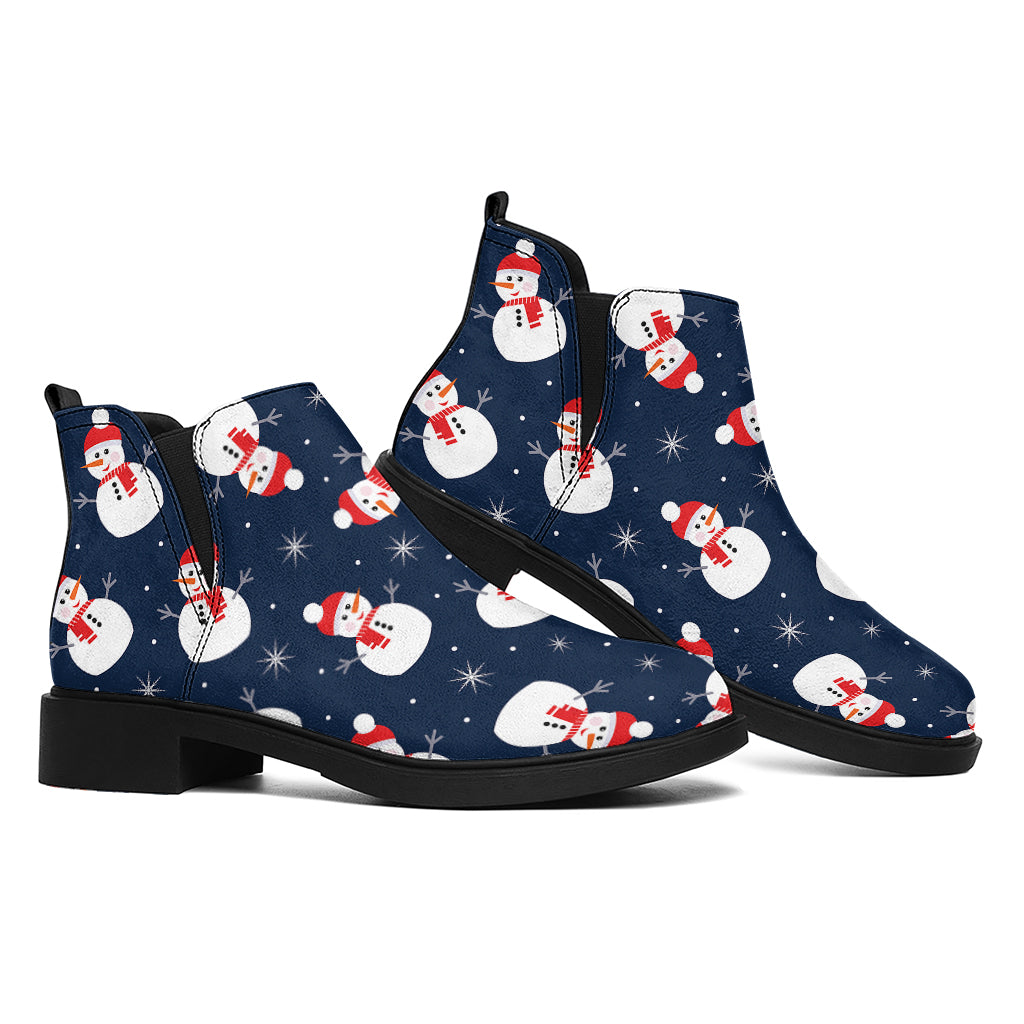 Xmas Snowman Pattern Print Flat Ankle Boots