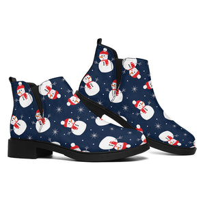 Xmas Snowman Pattern Print Flat Ankle Boots