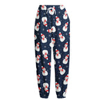 Xmas Snowman Pattern Print Fleece Lined Knit Pants