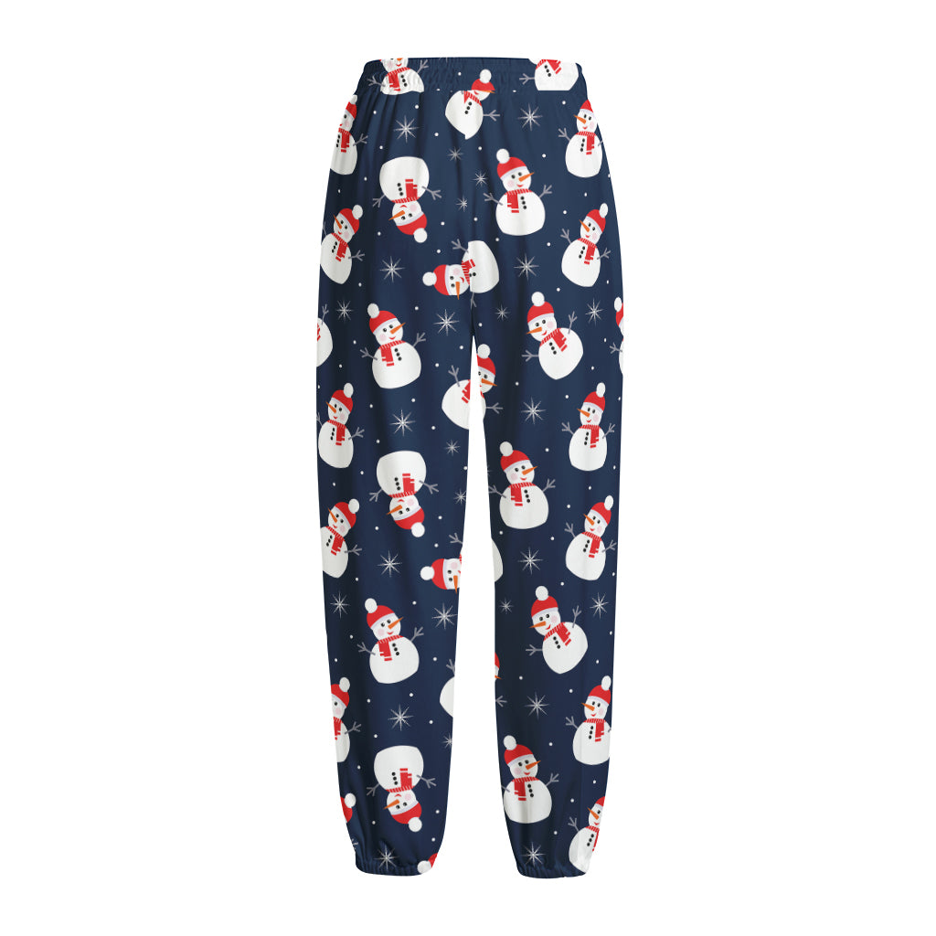 Xmas Snowman Pattern Print Fleece Lined Knit Pants