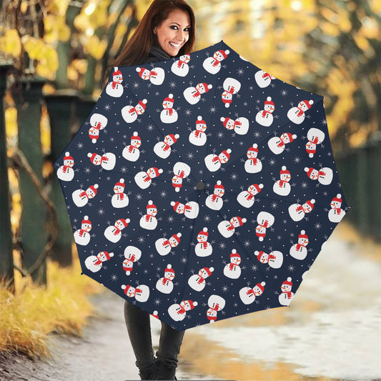 Xmas Snowman Pattern Print Foldable Umbrella