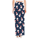 Xmas Snowman Pattern Print High Slit Maxi Skirt