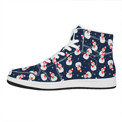 Xmas Snowman Pattern Print High Top Leather Sneakers