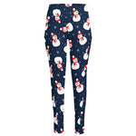 Xmas Snowman Pattern Print High-Waisted Pocket Leggings