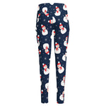 Xmas Snowman Pattern Print High-Waisted Pocket Leggings