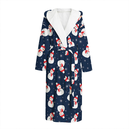 Xmas Snowman Pattern Print Hooded Bathrobe