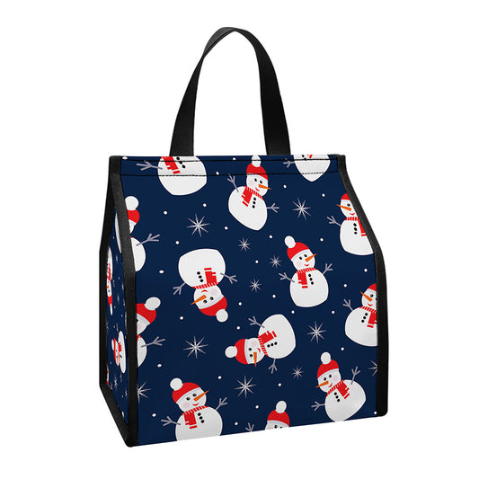 Xmas Snowman Pattern Print Insulated Lunch Tote