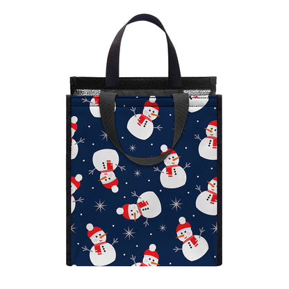 Xmas Snowman Pattern Print Insulated Lunch Tote