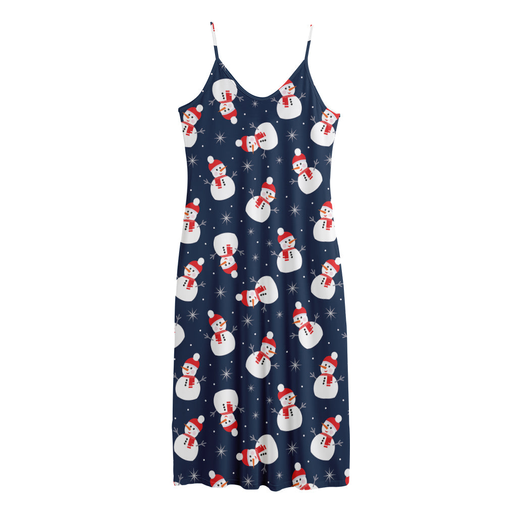 Xmas Snowman Pattern Print Jersey Midi Cami Dress