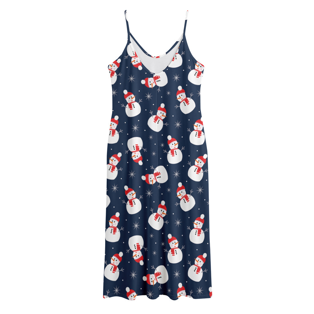 Xmas Snowman Pattern Print Jersey Midi Cami Dress