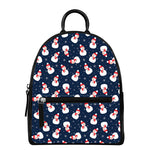 Xmas Snowman Pattern Print Leather Backpack