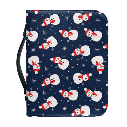 Xmas Snowman Pattern Print Leather Bible Cover