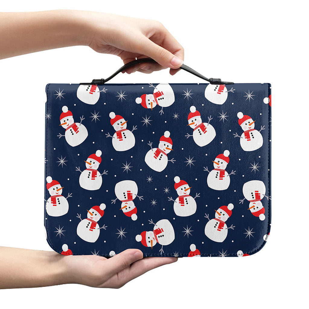 Xmas Snowman Pattern Print Leather Bible Cover