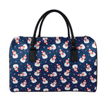 Xmas Snowman Pattern Print Leather Duffle Bag