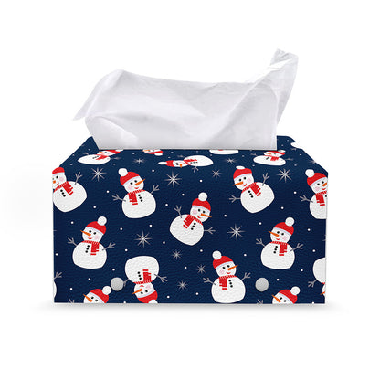 Xmas Snowman Pattern Print Leather Tissue Box Cover