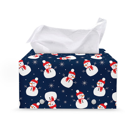 Xmas Snowman Pattern Print Leather Tissue Box Cover
