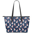 Xmas Snowman Pattern Print Leather Tote Bag With Zipper