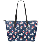 Xmas Snowman Pattern Print Leather Tote Bag