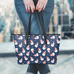 Xmas Snowman Pattern Print Leather Tote Bag