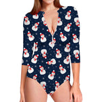 Xmas Snowman Pattern Print Long Sleeve Swimsuit