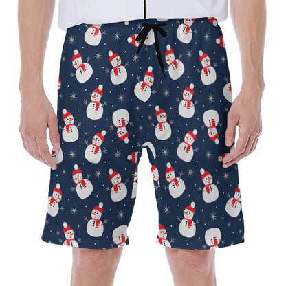 Xmas Snowman Pattern Print Men's Beach Shorts