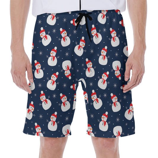 Xmas Snowman Pattern Print Men's Beach Shorts