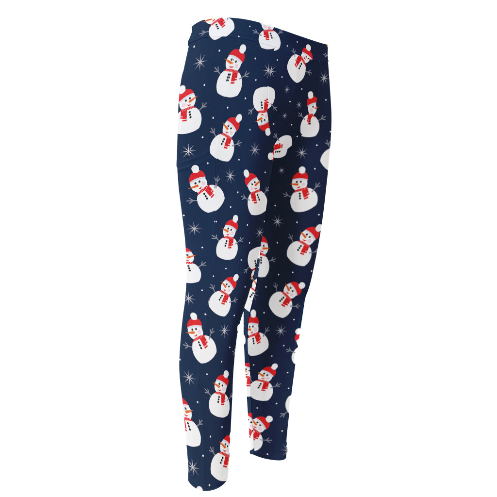 Xmas Snowman Pattern Print Men's Compression Pants