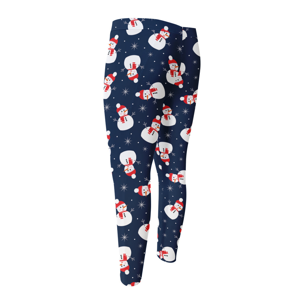 Xmas Snowman Pattern Print Men's Compression Pants