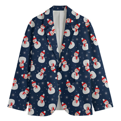 Xmas Snowman Pattern Print Men's Cotton Blazer