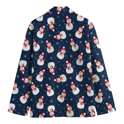 Xmas Snowman Pattern Print Men's Cotton Blazer