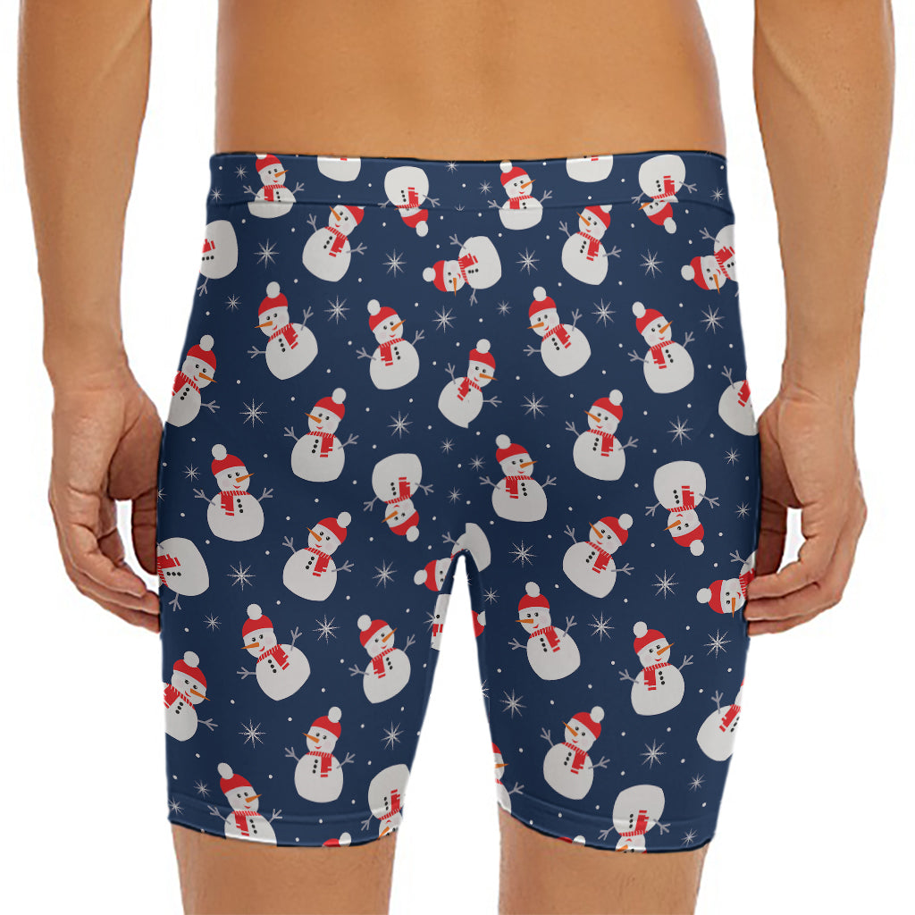 Xmas Snowman Pattern Print Men's Long Boxer Briefs