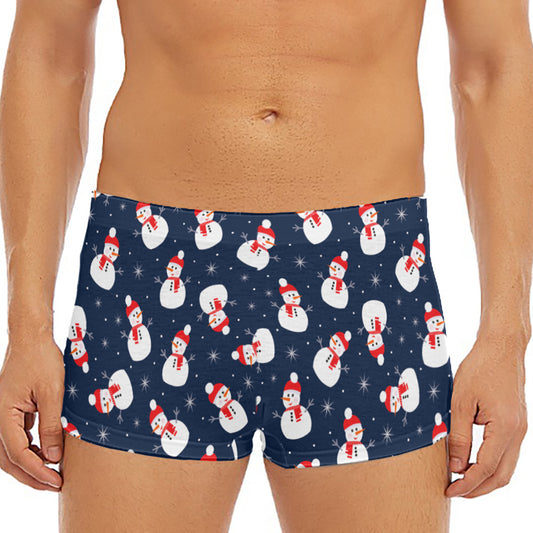 Xmas Snowman Pattern Print Men's Short Boxer Briefs