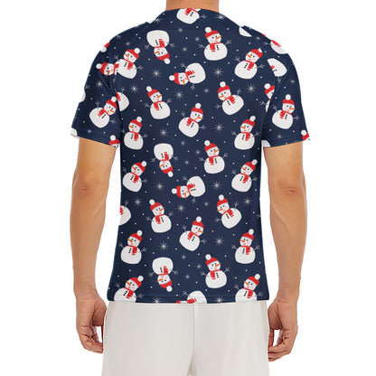 Xmas Snowman Pattern Print Men's Short Sleeve Rash Guard