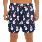Xmas Snowman Pattern Print Men's Split Running Shorts