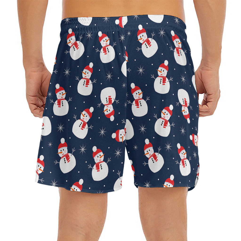 Xmas Snowman Pattern Print Men's Split Running Shorts