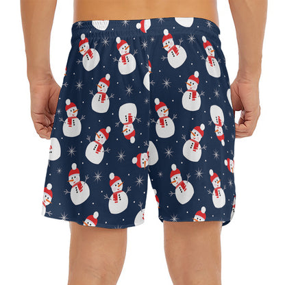 Xmas Snowman Pattern Print Men's Split Running Shorts