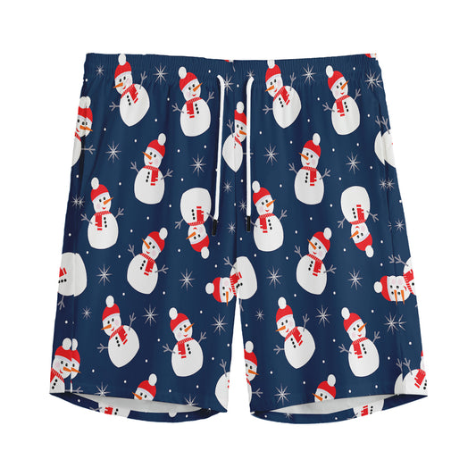 Xmas Snowman Pattern Print Men's Sports Shorts