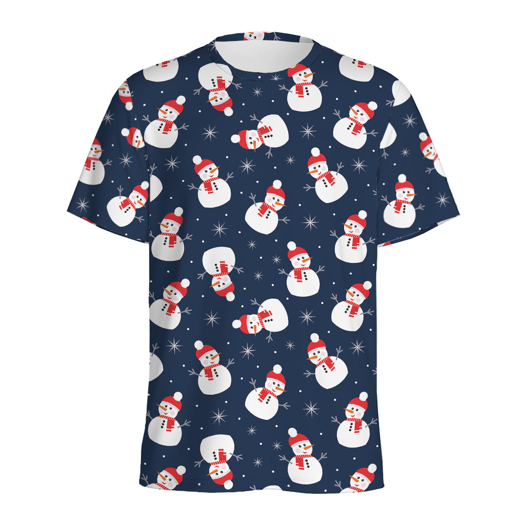 Xmas Snowman Pattern Print Men's Sports T-Shirt