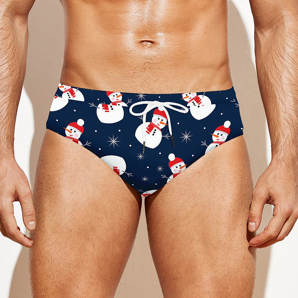 Xmas Snowman Pattern Print Men's Swim Briefs
