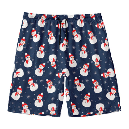 Xmas Snowman Pattern Print Men's Swim Trunks