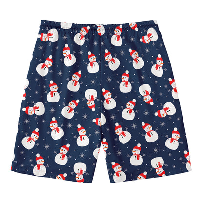 Xmas Snowman Pattern Print Men's Swim Trunks