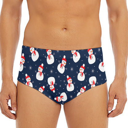 Xmas Snowman Pattern Print Men's Triangle Swim Briefs