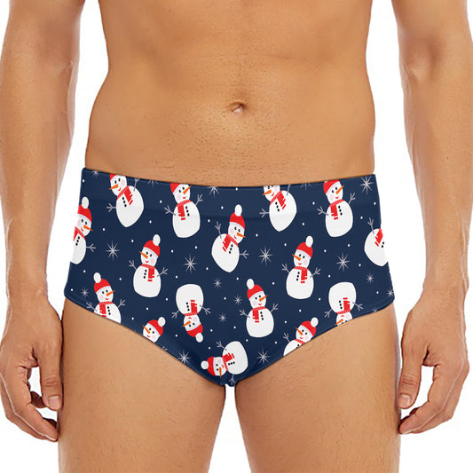 Xmas Snowman Pattern Print Men's Triangle Swim Briefs