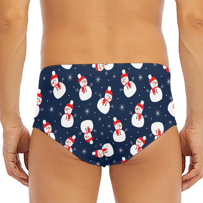 Xmas Snowman Pattern Print Men's Triangle Swim Briefs