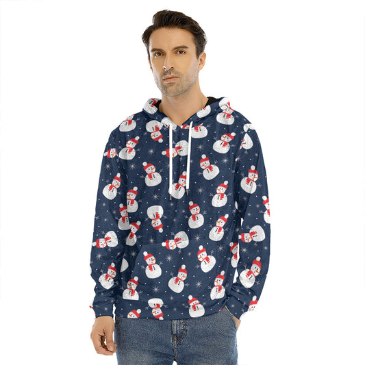 Xmas Snowman Pattern Print Men's Velvet Pullover Hoodie