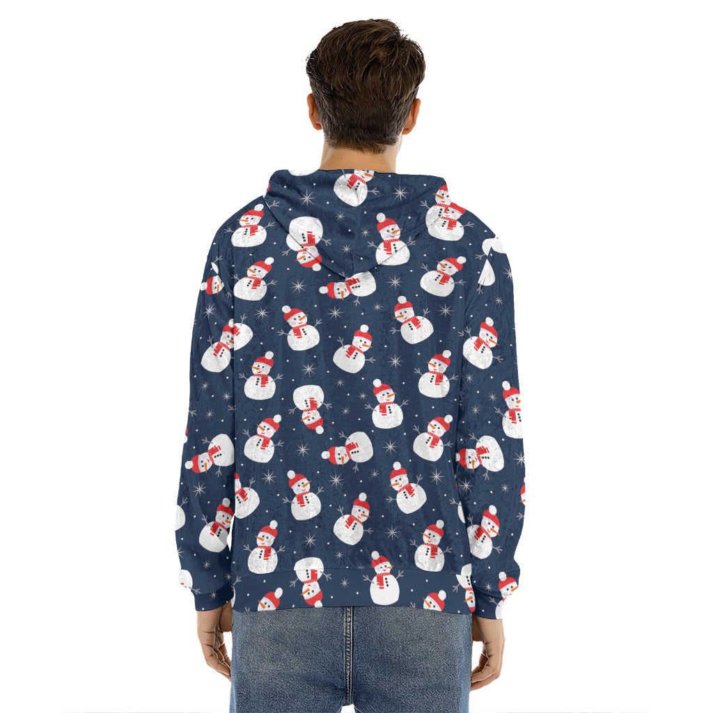 Xmas Snowman Pattern Print Men's Velvet Pullover Hoodie