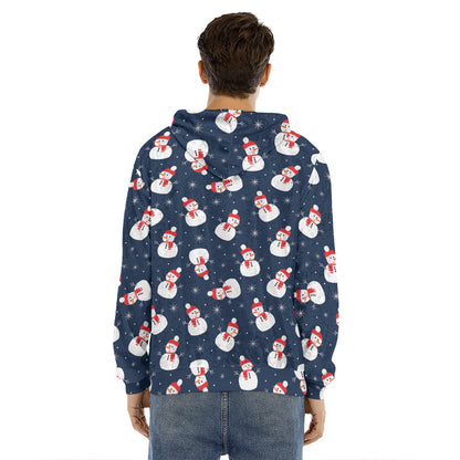 Xmas Snowman Pattern Print Men's Velvet Pullover Hoodie