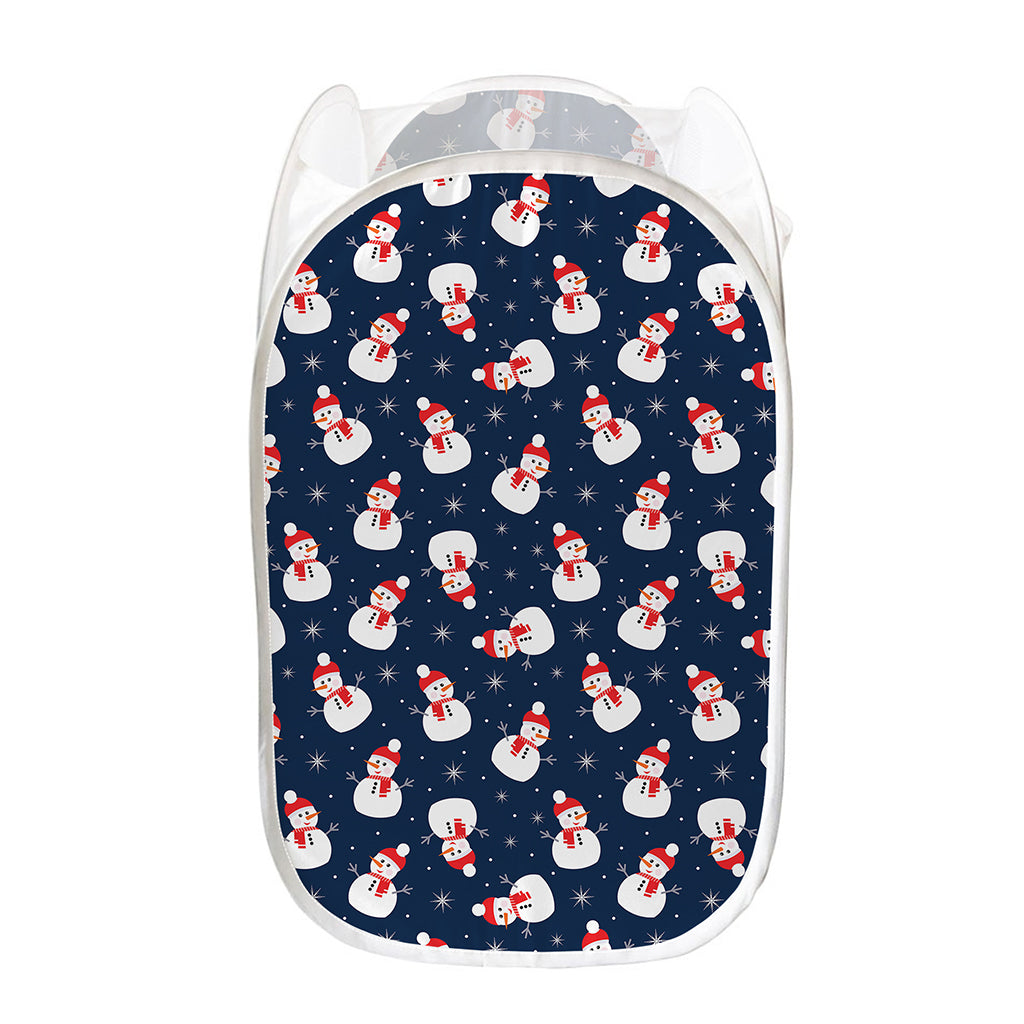 Xmas Snowman Pattern Print Mesh Laundry Hamper